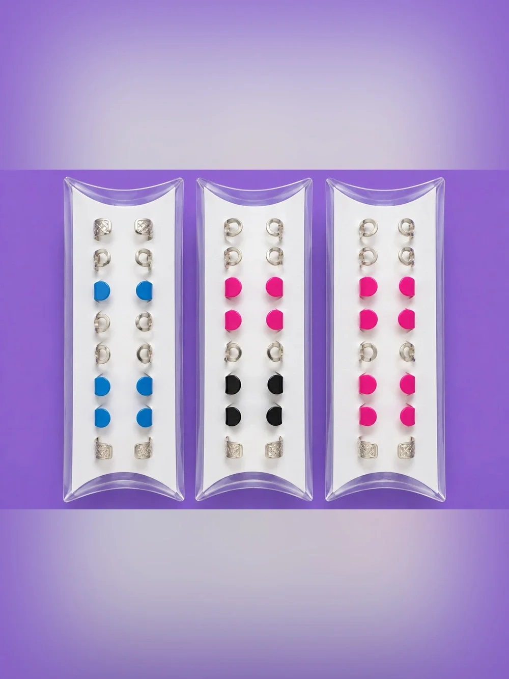 Toe Rings 10-Pack Set - Assorted Silver Tone with Pink, Blue, Black